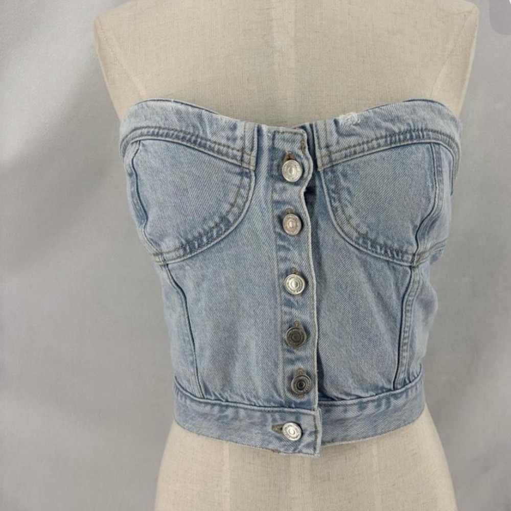 Zara Light Blue Denim Strapless Crop Top